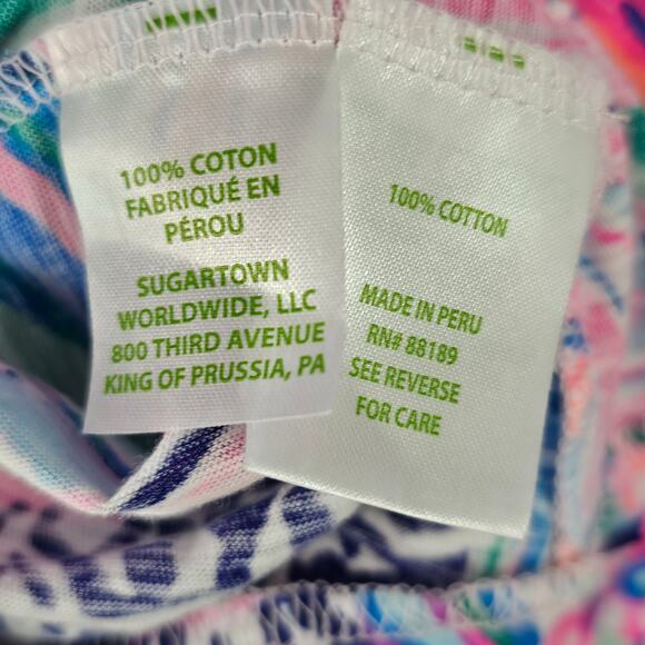 Top Lilly Pulitzer v neck short sleeve high lo multi color patchwork print Large - Picture 4 of 5